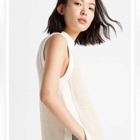 Club Monaco Stitchy Tunic Tank Cream/Tan Sleeveless Sweater Sz Large - Picture 6 of 13